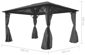 Pavilion cu perdea, antracit, 400 x 300 cm, aluminiu Antracit, 400 x 300 cm