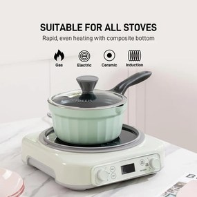 Cratita BUYDEEM CP141, 1.8 l, Capac din sticla, Aluminiu turnat, Fara PFOA, Acoperire antiaderenta, Verde