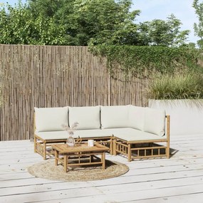3155202 vidaXL Set mobilier de grădină cu perne alb crem, 2 piese, bambus