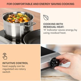 Cookbuddy, plită dublă, 2400 W, 5 niveluri de putere, sticlă ceramică