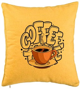 Perna Decorativa, Model Coffe Lover, 40x40 cm, Galben, Husa Detasabila, Burduf