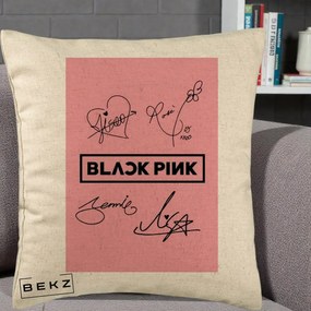 Perna Personalizata K-pop BLACKPINK Semnaturi Roz, 40x40 cm, Bej, Husa Detasabila, Perna Inclusa, BEKZ®