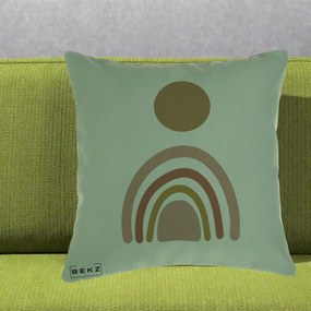 Perna Decorativa Boho Rainbow Sun, 40x40 cm, Verde, Husa Detasabila, Perna Inclusa, BEKZ®