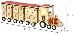 Calendar de Craciun, calendar advent in forma de tren cu Mos Craciun si lumina LED inclusa, lemn HOMCOM | Aosom Romania