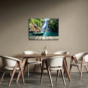 Tablou - Apă peisaj mediteranean cu barca (70x50 cm)