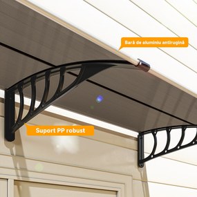 Streasina de exterior Outsunny 200x96cm din policarbonat si aluminiu, protectie pentru ferestre si usi, maro | Aosom RO