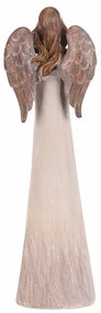 Înger din poliresină cu inimă, 26 cm, bej-măduvă