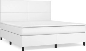 vidaXL Pat box spring cu saltea, alb, 180x200 cm, piele ecologică