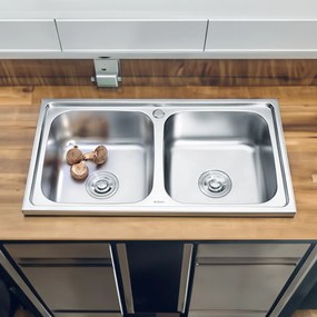 Chiuvetă pătrată Nago din oțel inoxidabil cu două cuve