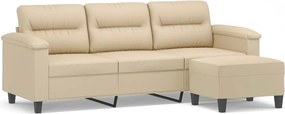 vidaXL Canapea cu 3 locuri și taburet, crem, 180 cm, microfibră