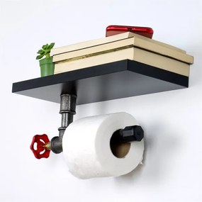 Suport de hârtie igienică cu raft BORU negru