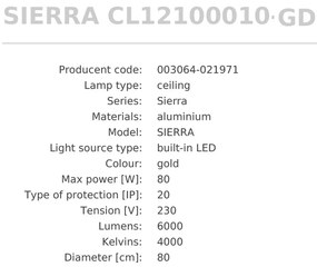Plafoniera LED moderna SIERRA auriu, diametru 80cm