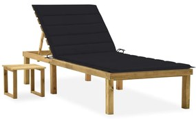 vidaXL Șezlong de grădină cu masă și pernă, lemn de pin tratat