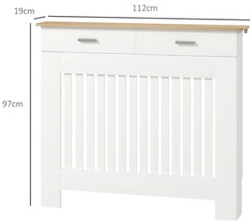 HOMCOM Carcasă pentru Calorifer din Șipci Anti-Răsturnare cu Sertar pentru Depozitare, 112x19x97 cm, Alb | Aosom Romania