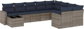 vidaXL Set canapele de grădină cu perne, 10 piese, gri, poliratan