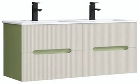 Trent 120 dulap de baie inferior cu chiuvetă ceramică (4 sertare) verde deschis-alb