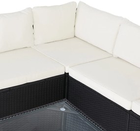 Deuba Set rattan de gradina XXL - perne negre/crem
