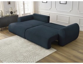 Colțar albastru închis extensibil cu tapițerie din catifea reiată (cu colț pe partea stângă ) Lucien – Bobochic Paris