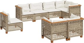 vidaXL Set canapele de grădină, 8 piese, cu perne, bej, poliratan