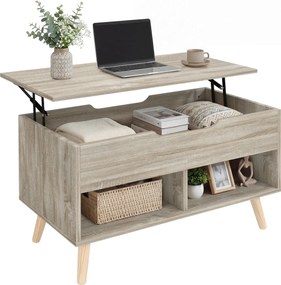 HOMCOM Masă de cafea rabatabilă, masă pentru living cu compartiment ascuns și rafturi deschise, 75 x 40 x 58 cm, lemn natural | Aosom Romania