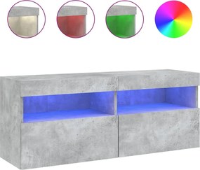 vidaXL Comodă TV de perete cu lumini LED, gri beton, 100x30x40 cm