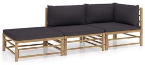 Set mobilier de gradina, 3 piese, perne gri inchis, bambus Morke gra, colt + mijloc + suport pentru picioare, 1