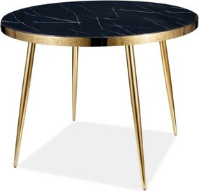 Masa CALVIN, negru cu efect de marmura/auriu, sticla securizata/metal,