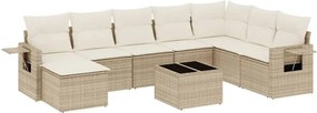 vidaXL Set canapele de grădină, 9 piese, cu perne, bej, poliratan