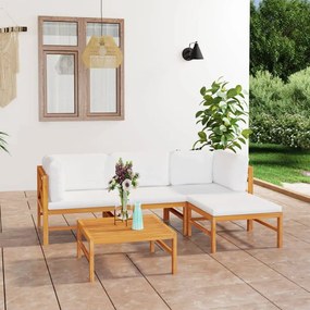 3087198 vidaXL Set mobilier grădină cu perne crem, 5 piese, lemn masiv de tec