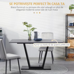 Masa HOMCOM pentru 4-6 Persoane, Blat Efect Marmura, Baza din Oțel, 140x80x76cm, Design Elegant | Aosom Romania
