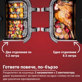 Friteuza cu aer cald Instant Pot Vortex Plus VersaZone ClearCook 140410001, 2 zone, 1700W, 8.5L, 6 programe, SyncCook, SyncFinish, Negru/Gri