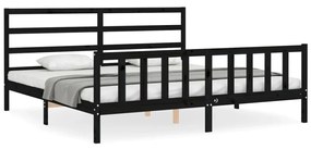 3191930 vidaXL Cadru pat cu tăblie 200x200 cm, negru, lemn masiv