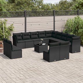 3218495 vidaXL Set mobilier de grădină cu perne, 14 piese, negru, poliratan