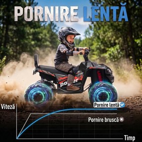 AIYAPLAY ATV electric pentru copii 24V, 2 locuri, baterie litiu, 2 motoare 120W, suspensii, muzică, faruri, negru | Aosom Romania