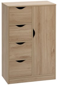 HOMCOM Mobilier Baie cu 4 Sertare si Dulapior cu 2 Niveluri, Unitate de Depozitare din PAL cu Manere Decupate, 54x29x83cm Lemn Natur | Aosom Romania