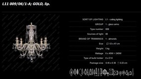 Lustra 6 brate cristal Bohemia L11 009/06/1-A; GOLD, lip.