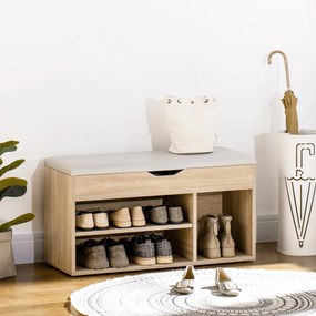 HOMCOM Bancă pentru Pantofi cu 3 Compartimente, Spațiu Ascuns și Șezut din Piele PU, 80x30x43 cm, Lemn Natural | Aosom Romania