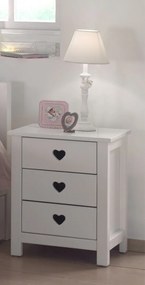 Această combinație AMORI în alb constă dintr-un pat cu baldachin (90 x 200 cm) cu setul de textile asortat, o noptieră și un dulap cu 2 uși.