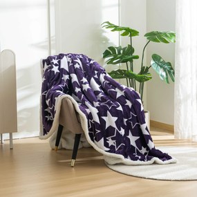 Patura miel din microplus de Craciun STARS violet Dimensiune: 160 x 200 cm