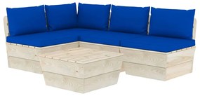 Set mobilier gradina din paleti cu perne, 5 piese, lemn molid Albastru, colt + 3x mijloc + masa, 1