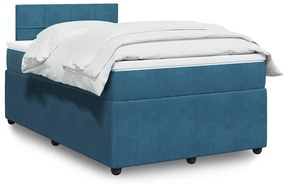 vidaXL Pat box spring cu saltea, albastru, 120x200 cm, catifea