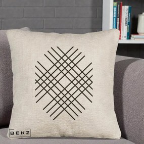 Perna Decorativa Geometric Grid, 40x40 cm, Bej Canapea, Husa Detasabila, Perna Inclusa, BEKZ®