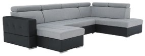 Colţar extensibil, piele ecologică neagră/material textil gri deschis, model stânga, VASTO