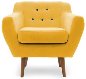 Fotoliu LUX elegant si confortabil cu picioare stejar si tapiterie galbena, Kelly 1 stejar/ galben