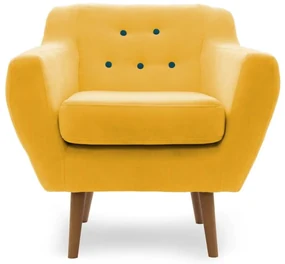Fotoliu LUX elegant si confortabil cu picioare stejar si tapiterie galbena, Kelly 1 stejar/ galben