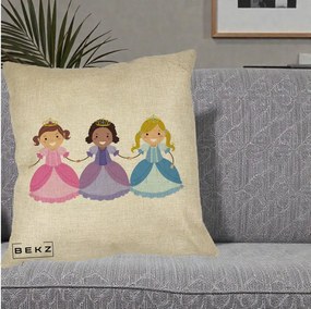 Perna Personalizata Printese Diverse Ilustratie, 40x40 cm, Crem, Husa Detasabila, Perna Inclusa, BEKZ®