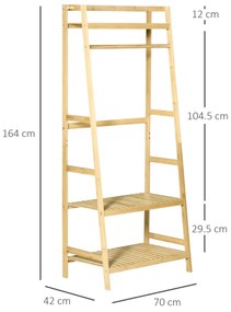 HOMCOM Cuier din Bambus cu Rafturi pentru Depozitare, Ideal pentru Hol și Dormitor, 70x42x164cm, Design Modern | Aosom Romania