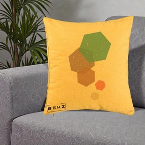 Perna Decorativa Geometric Hexagoane Pastel, 40x40 cm, Galben, Husa Detasabila, Perna Inclusa, BEKZ®