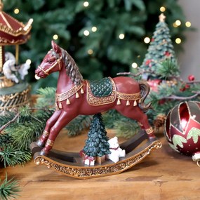 Decorațiune vintage de Crăciun din rășină, pictată manual, „Noël Rocking Horse”, H18,5 cm