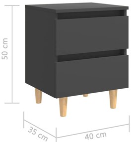 Noptiere cu picioare lemn masiv pin, 2 buc., gri, 40x35x50 cm 2, Gri